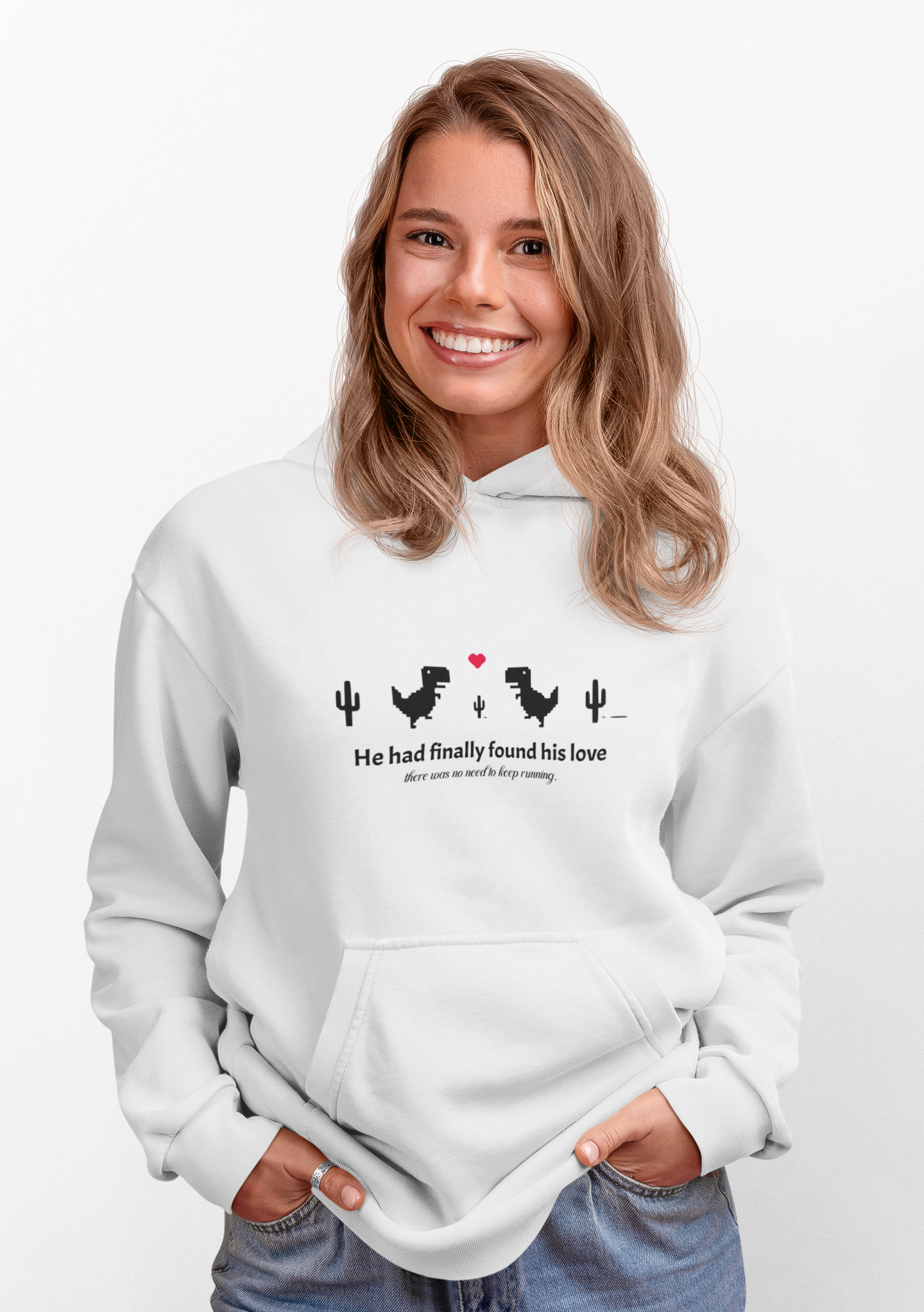 Pixel Dinosaurs: Love at the Finish Line Unisex Hoodie