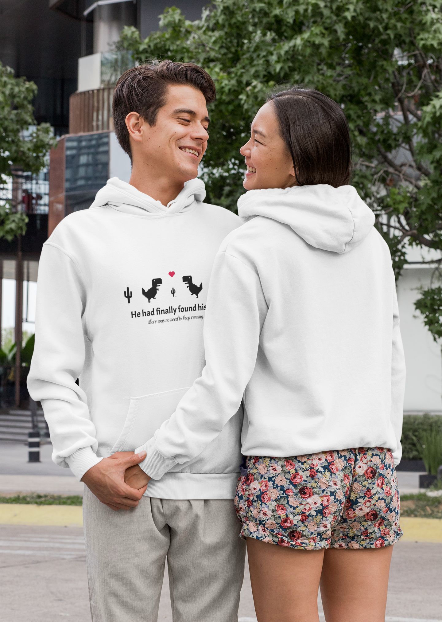 Pixel Dinosaurs: Love at the Finish Line Unisex Hoodie