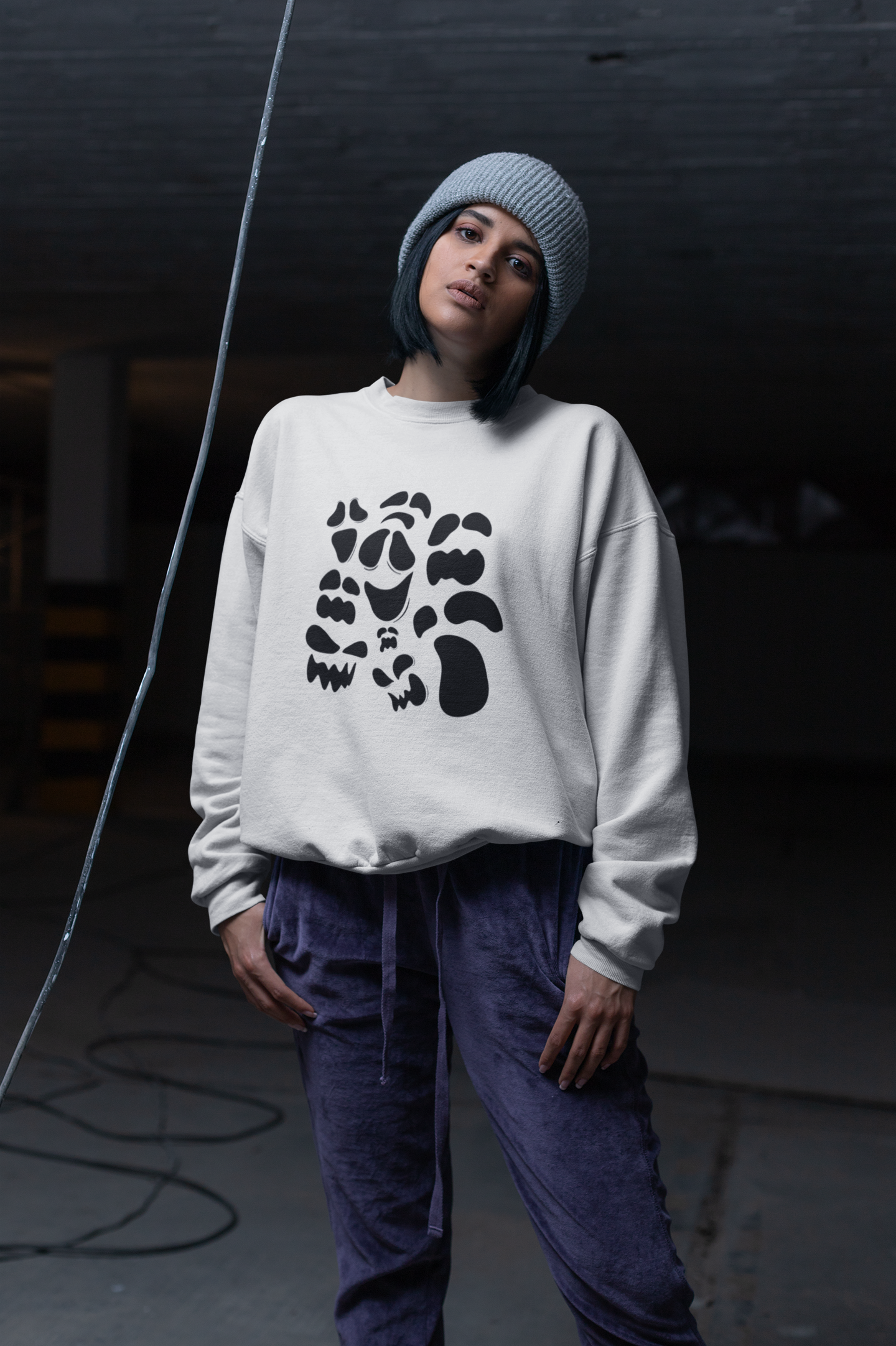 Monochrome Monster Face Unisex Sweatshirt